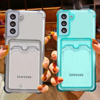 Samsung Galaxy S24 S23 S25 S26 Ultra S22 S21 S20 FE A14 A34 A54 A15 A35 A55 A16 A26 A36 A56 A17 A37 A57 5G İçin Darbeye Dayanıklı Şeffaf Kart Yuvalı Kılıf Kapağı