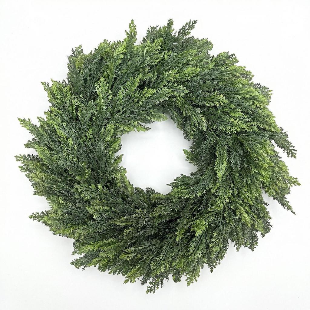 Hot Selling Faux Cedar Christmas Wreath with Pine Needles - Greenery Decoration In Stock