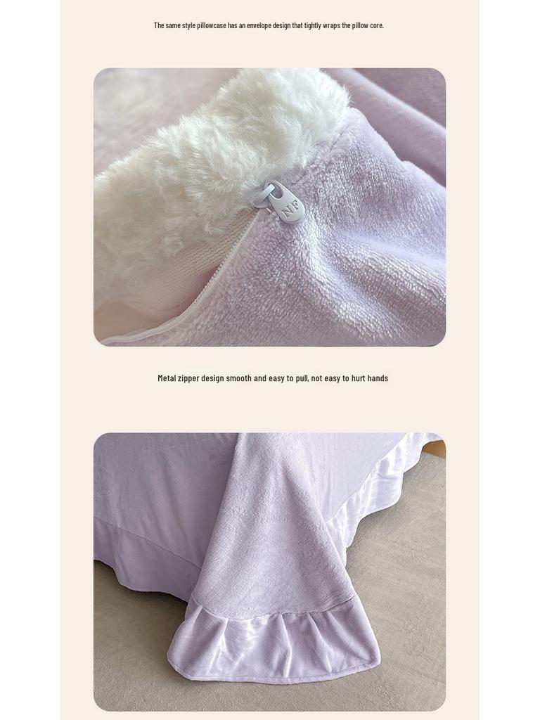 Luxurious 3D Rabbit Fur Trimmed Bedding Set: Includes Thick Warm Bed & Fitted Sheets - Minimalist Style