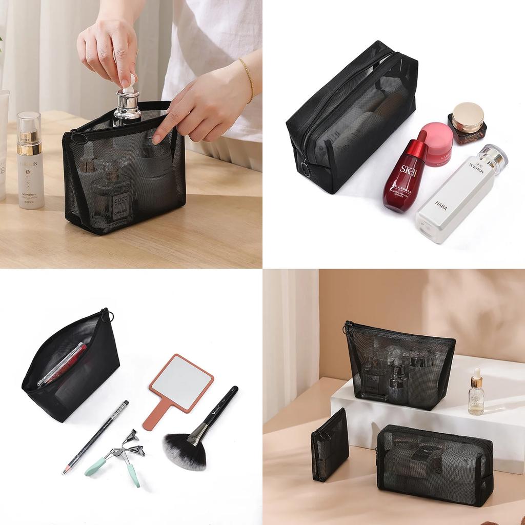 High Quality 3Pcs Zipper Travel Pouch Set Makeup Bags Portable Carry-On Bag Transparent Mesh Cosmetic Travel Organizer Wash Bag