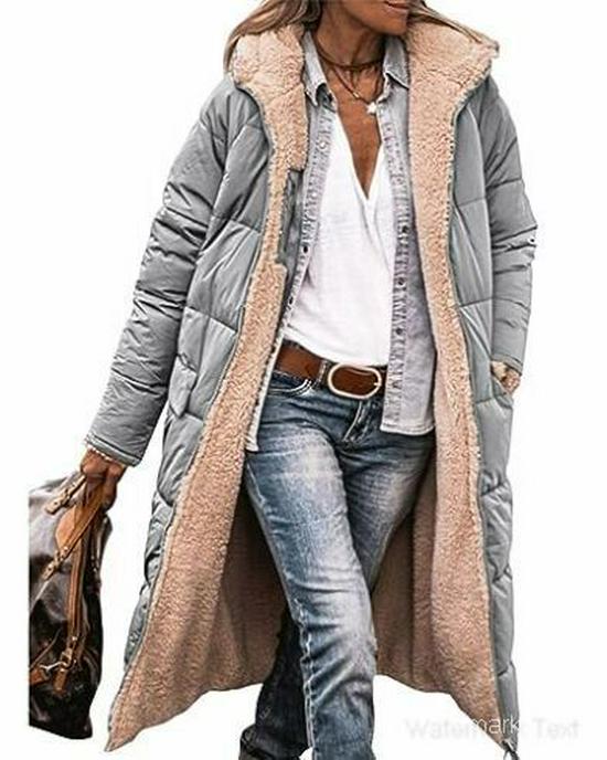 Women's Solid Color Hooded Cotton Coat, Long Sleeve, Slim Fit, Double-Sided Wear Cardigan Jacket
