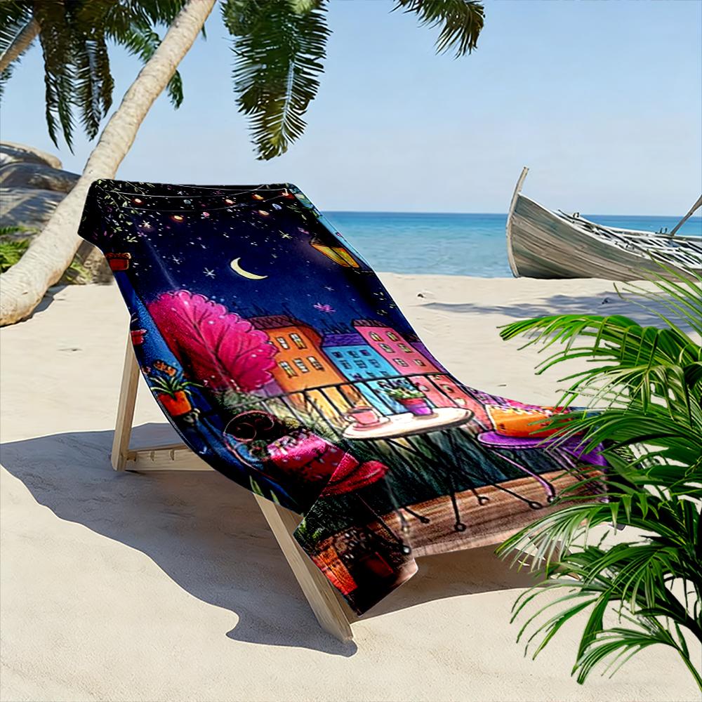 Cozy Balcony Night Scene with Lanterns Beach towel quick-drying for travel outdoor sports jogging beach and swimming