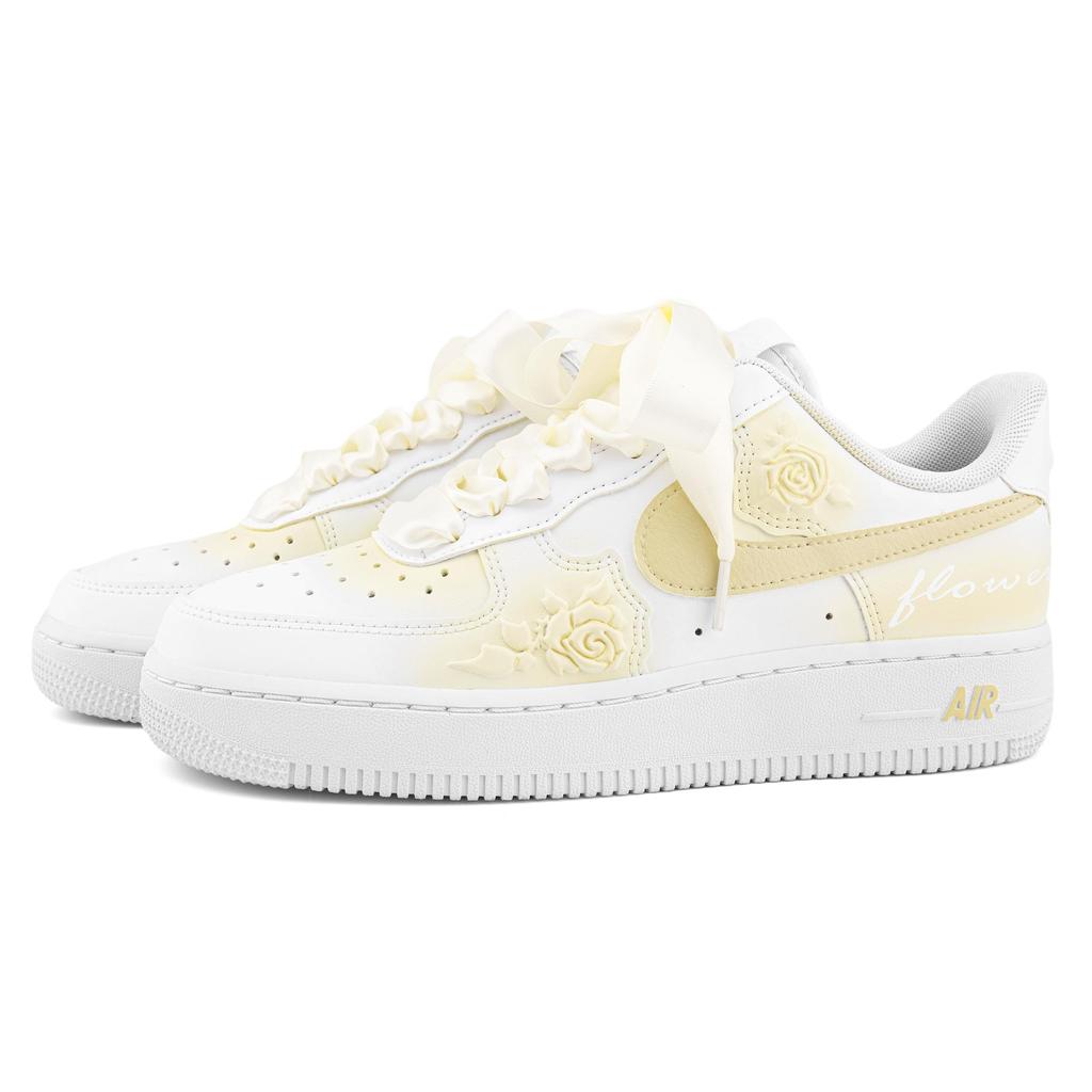 Nike Air Force 1 Wear resistant And Lightweight Low top Skateboard Shoes Women's White Yellow HF2016-100(Team943-)
