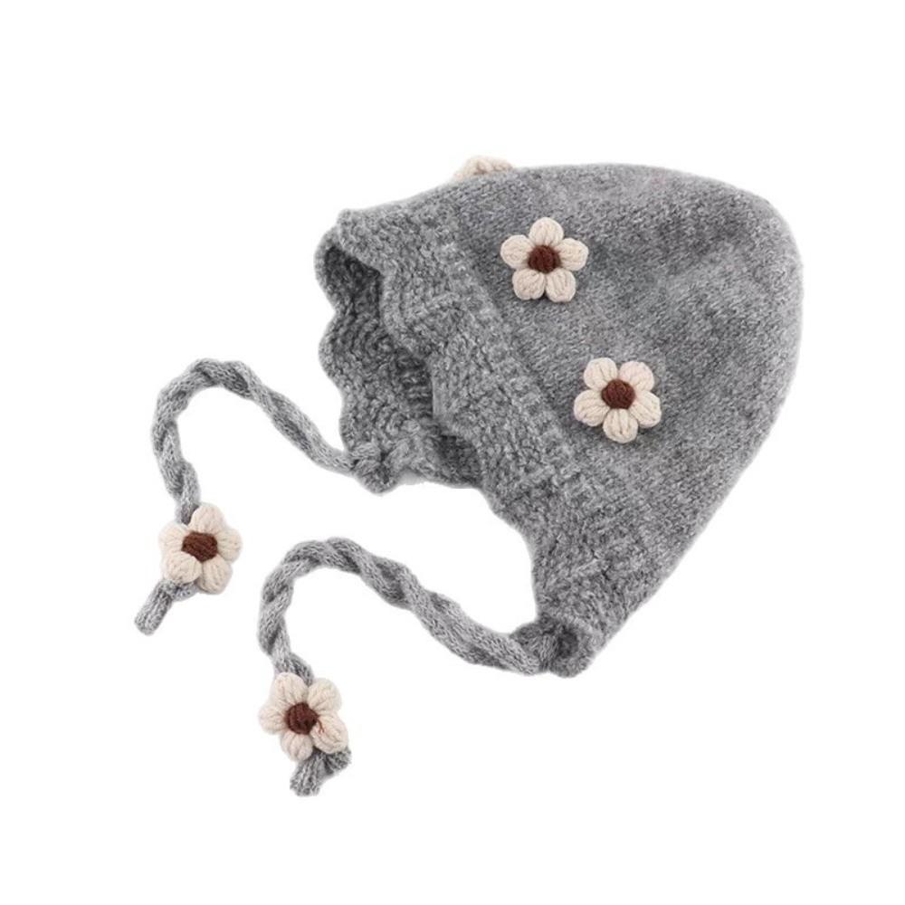 Thick Warm Lining Earflap Hat Knitted Design Infant Ear Protection Cap For Baby Girls