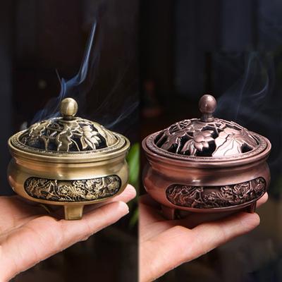 1 Set Mini Home Decor Lotus Flower Three-legged Incense Burner Pure Copper Sandalwood Censer
