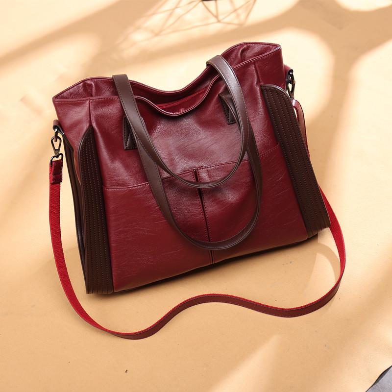

2026 New Women s Large Capacity Soft Sheepskin Leather Shoulder and Crossbody Bag вина червоного кольору