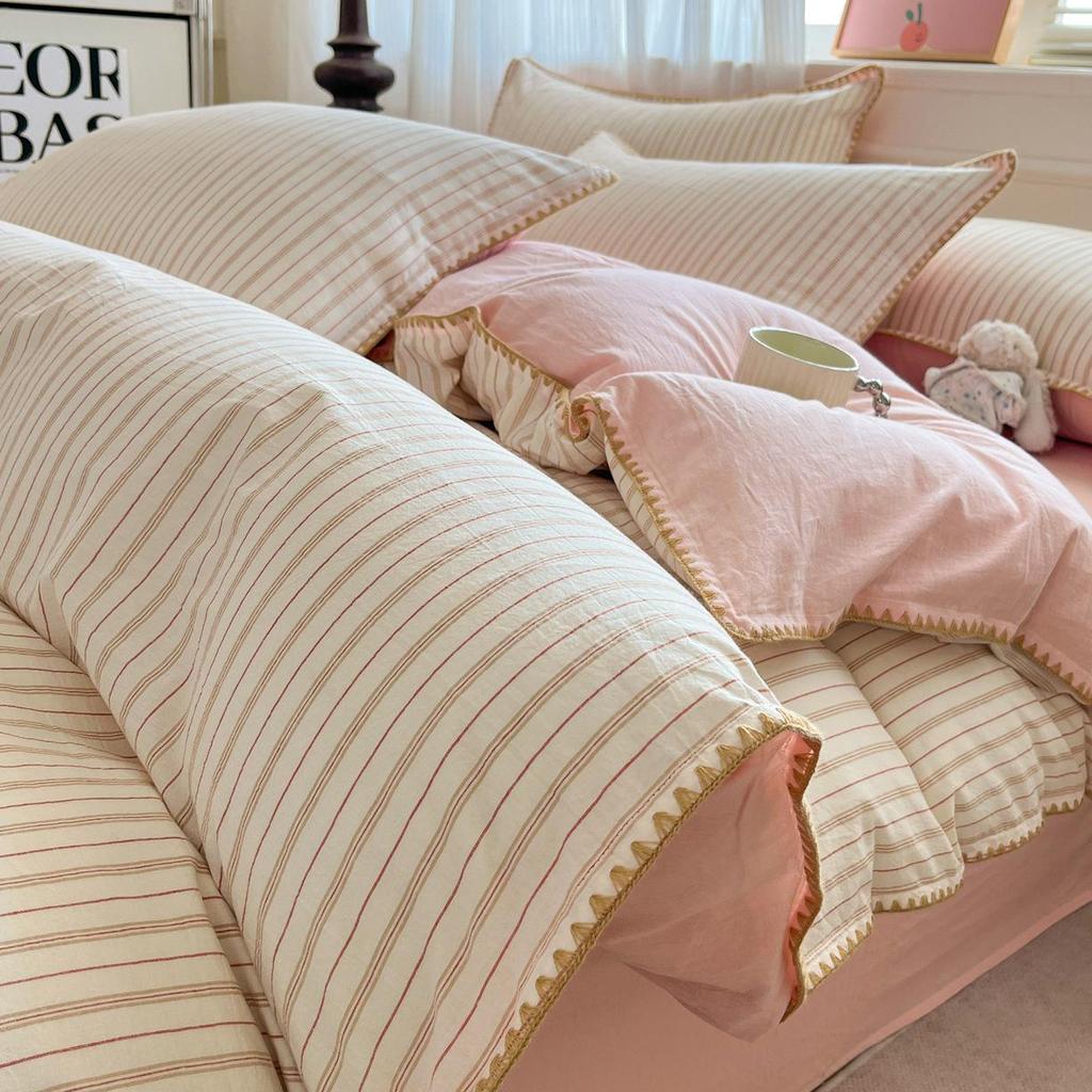 2026 Spring/Summer Cotton Striped Tricot Bedding Set - A-Class Dormitory Collection (Four-Piece)