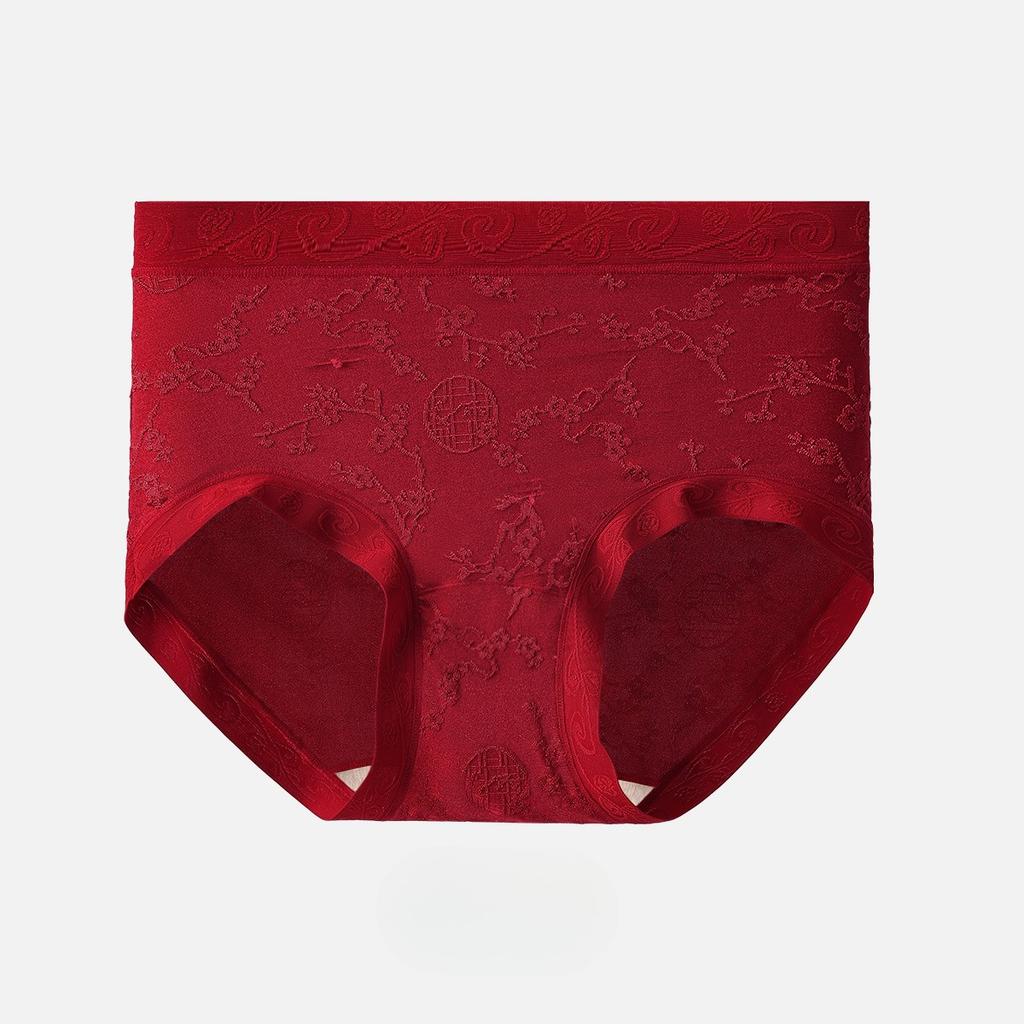 Large Size Female Summer Light Light Luxury Relief Mulberry Silk Bacteriostatic Crotch Breathable High Waist Triangle Briefs