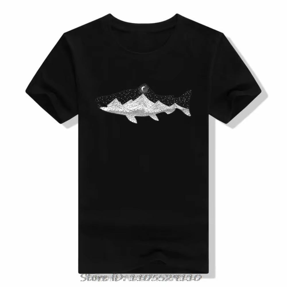 Cartoon Snake River Mountain Trout Outdoor Fishing T-shirt Men Summer Camping Adventure Hiking T Shirt  Casual Tshirt