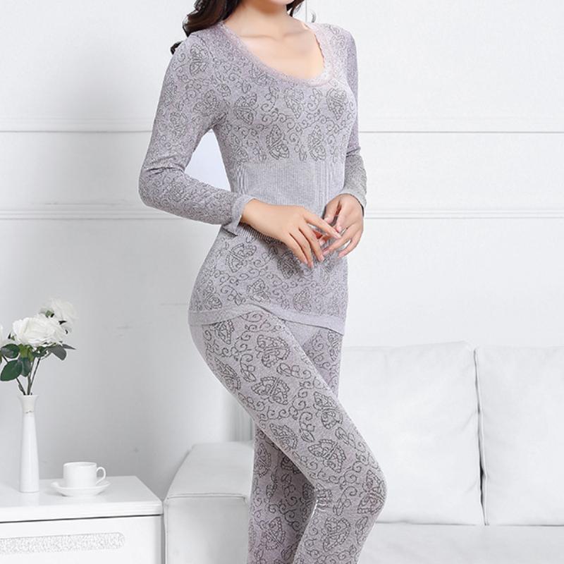 

2 шт., женский зимний топ с круглым вырезом, длинные брюки, термобелье, комплект пижамы Shaper one size кофейный