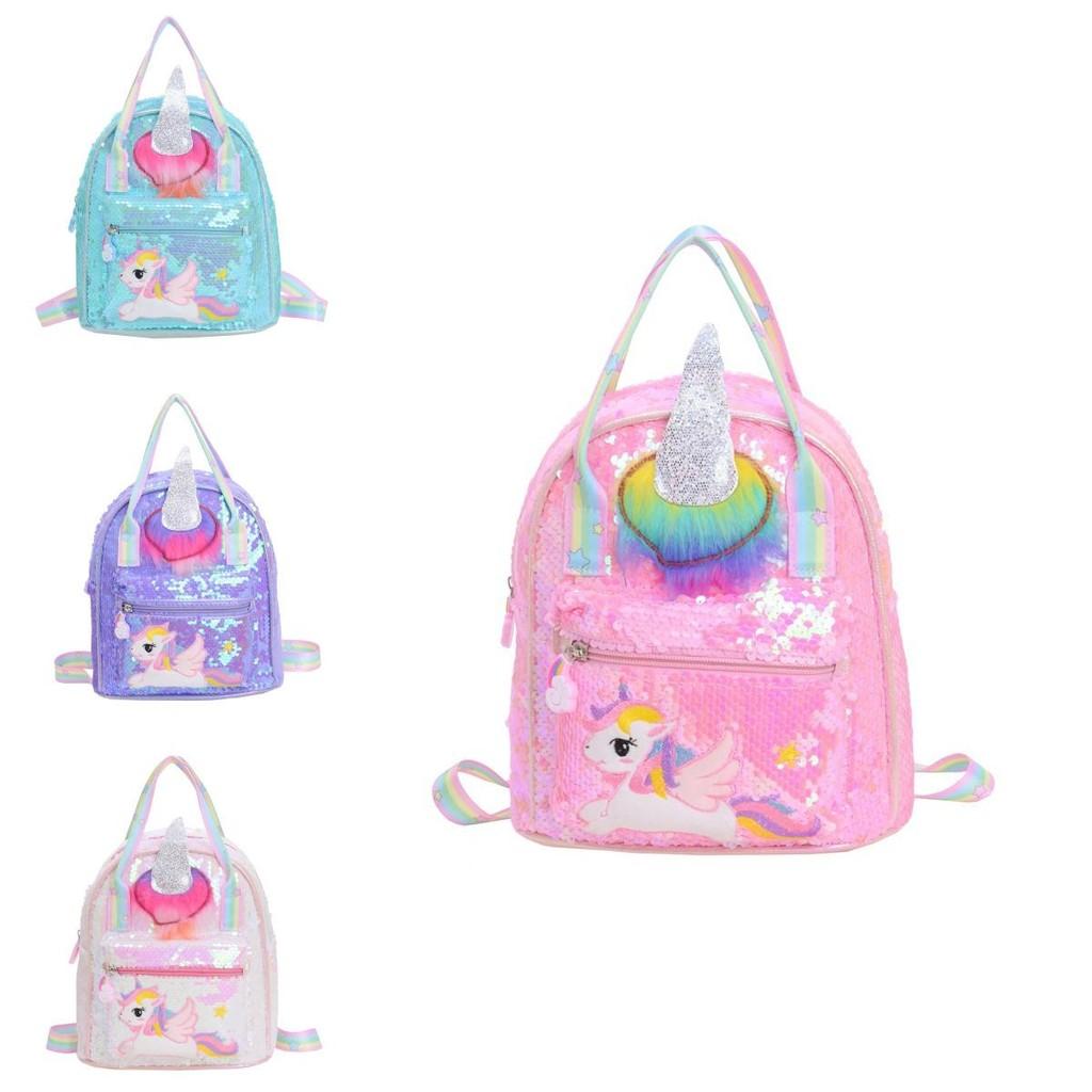 Unicorn Pattern Colorful With Sequins Children Backpack For Kindergarten