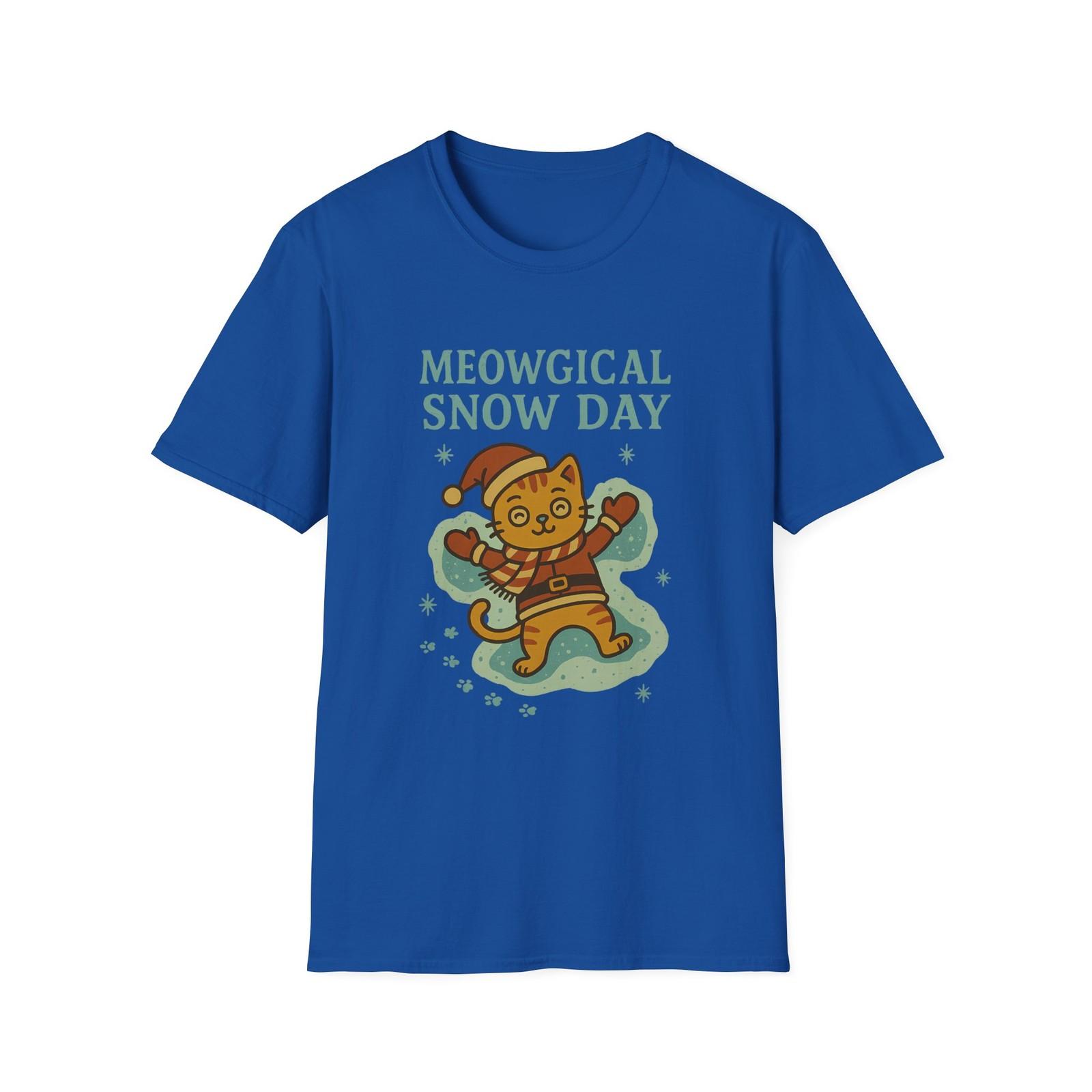 Unisex Softstyle T-Shirt Mens Womens Tees Top Meowgical Snow Day Funny Cat Snow Angel Holiday Tee L