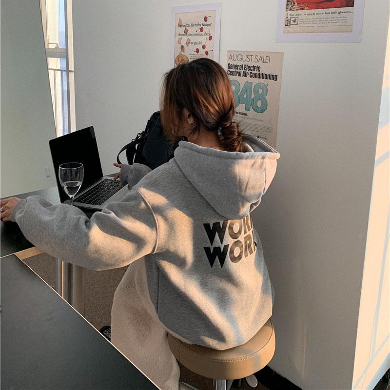 Women Long Sleeve Hooded O Neck Loose Pullovers Female Tops Solid Color Sweatshirts