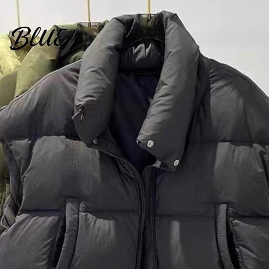 Simple Design Vest Waistcoat with Sleeveless Zipper Stand Collar Women Down Closure Winter Pockets Solid