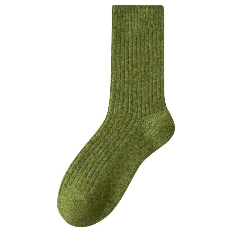 Solid Color Wool Socks for Girl Thickened Thermal Vintage Slouch Socks Minimalist Crew Socks for Fall Winter Stacked Knit