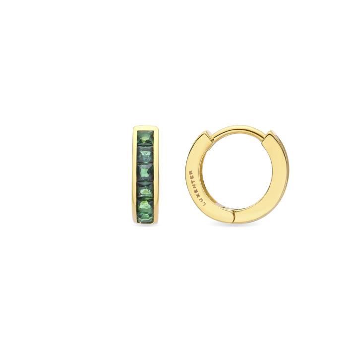 Boucles D'oreilles Luxenter Wudya En Zircone Émeraude, Finition En or Jaune 18k
