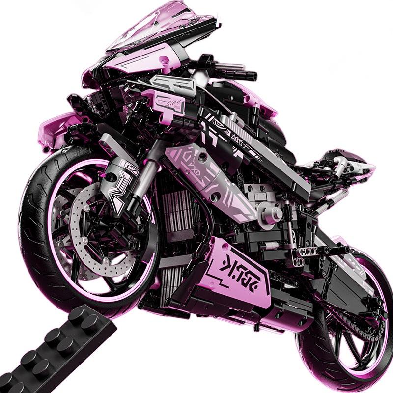 Compatible Pink BMW Motorcycle Model: Trendy Educational Toy for Boys - Lego Brick Assembly