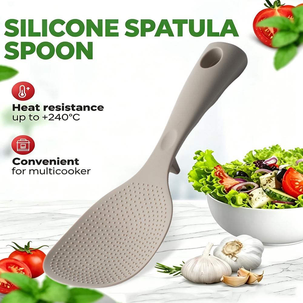 

1Pcs Standing Silicone Spoon Non-stick Cooking Spoon Anti-scalding Pot Rice High-temperature-resistant Spoon Kitchen Gadgets серый