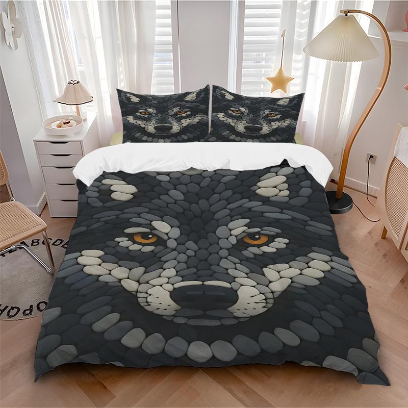 

3pcs bedding set Wolf Mosaic Includes 1 Comforter + 2 Pillowcases, Without Pillow Inserts, Soft Comfortable, Lightweight Breathable117 135x200cm