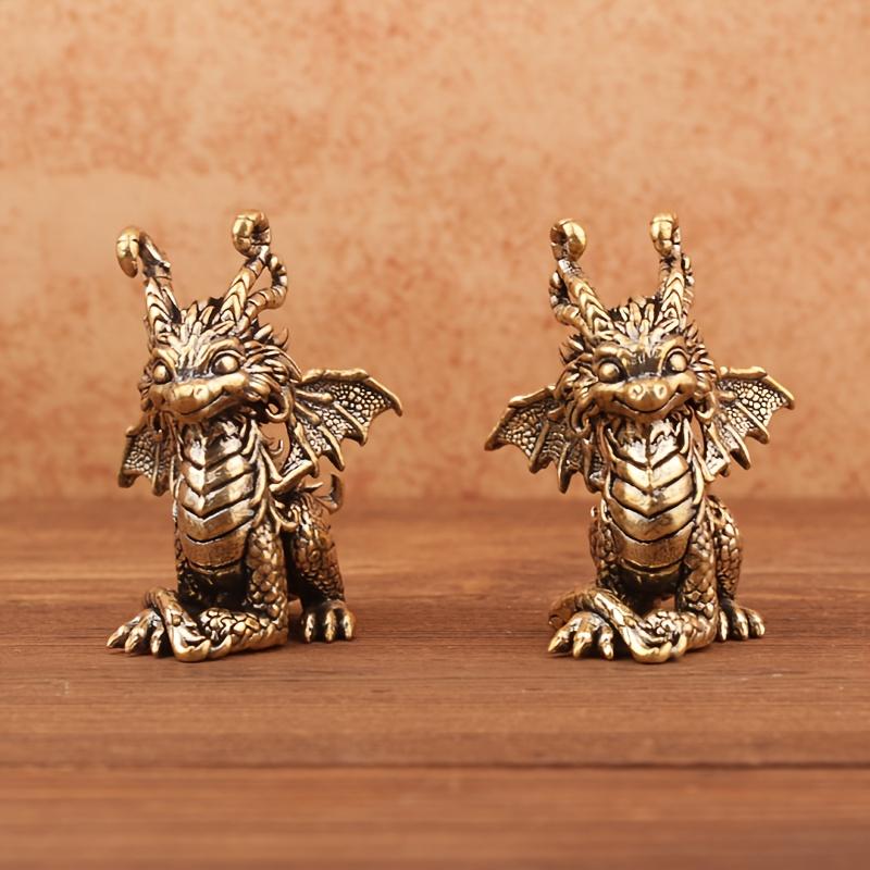 Vintage Metal Dragon Figurine Fantasy Desktop Ornament Mini Statue Antique Garden Bonsai Decoration Home Decor Collectible Gifts