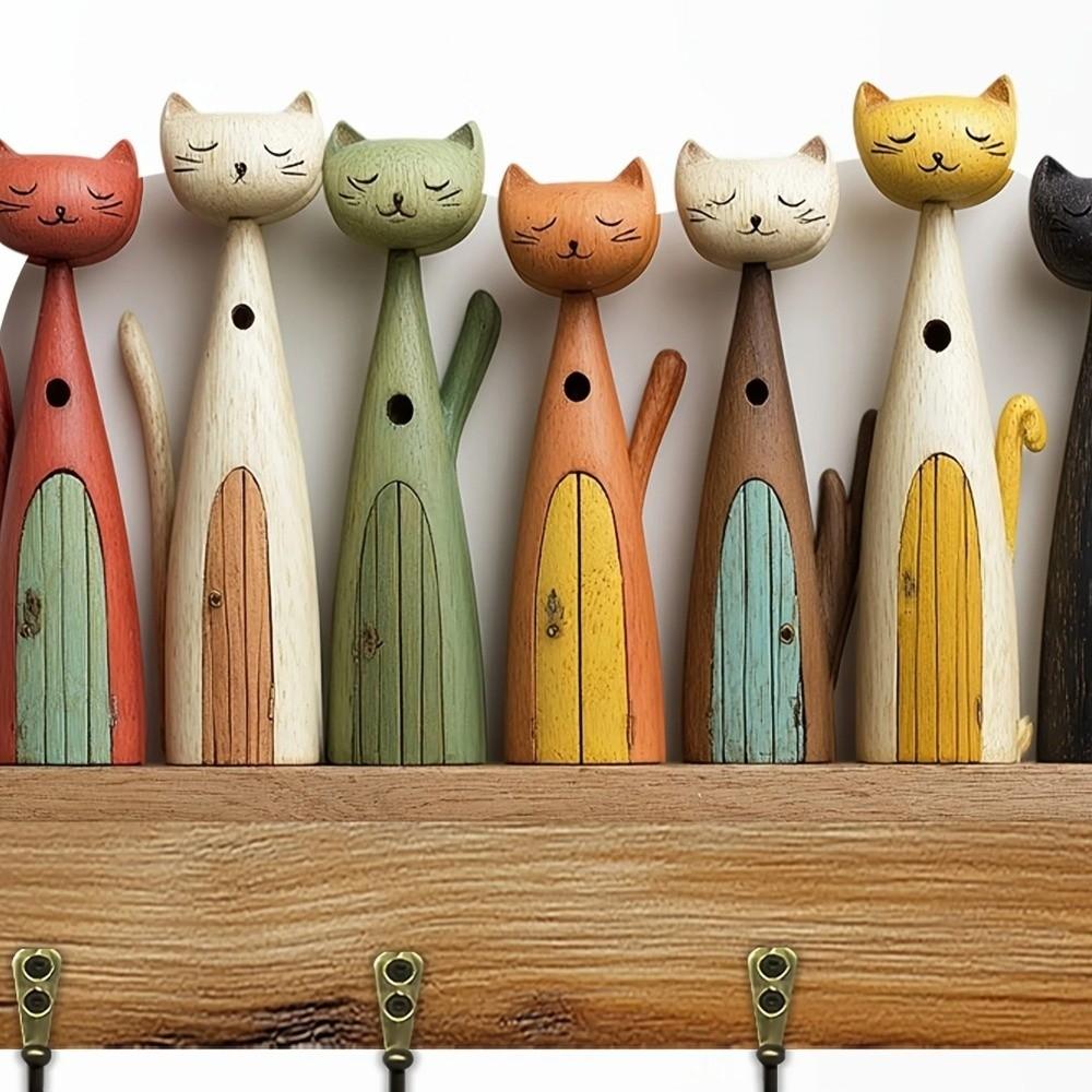 Kleurrijk Kattenpatroon Sleutelhaak Houten Sleutelhangerhouder Handige Wand Sleutelhouder Veranda Decoratie