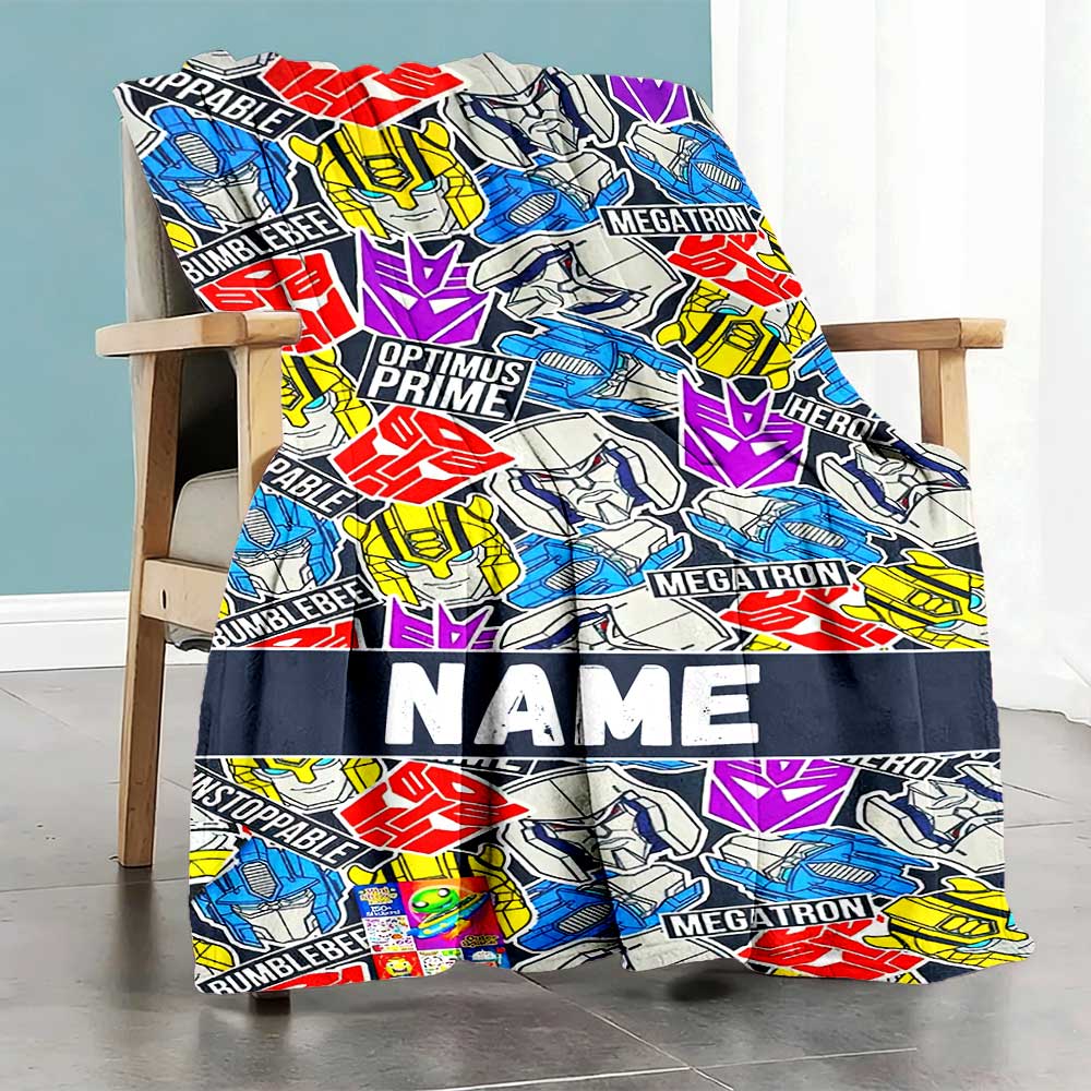 Love Transformers (11) Personalized Text Blanket Lightweight Personalized Blanket Durable Comfort Versatile for Nap Bed Office Home Decor