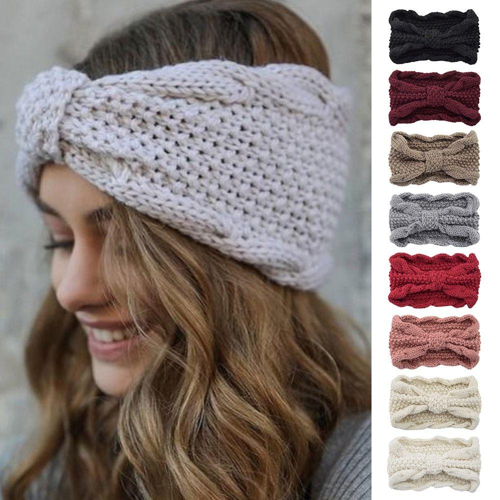 Turban Headwrap Winter Knitted Headband Ear Warmer Bow Twist Hair Band Soft Crochet Headband