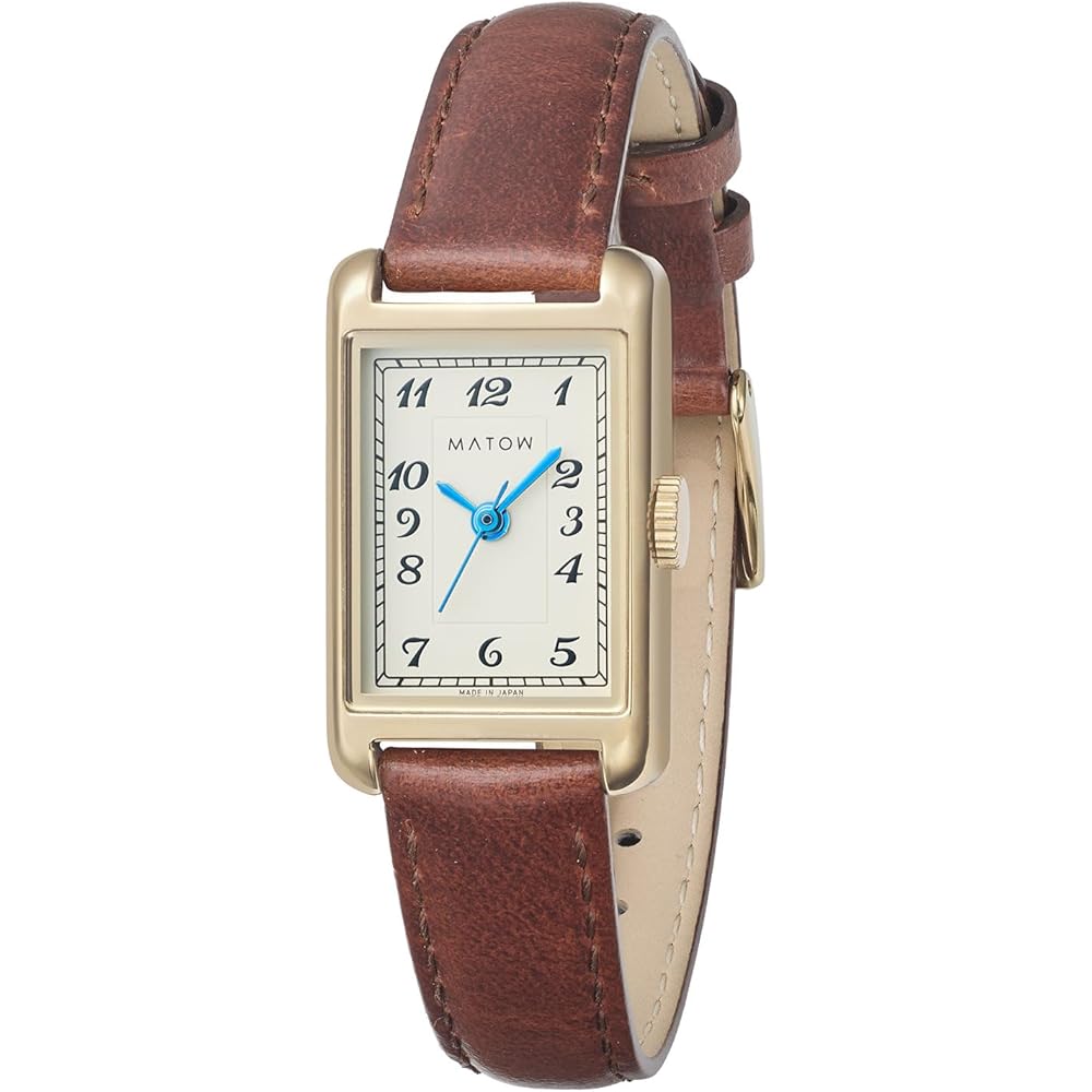 Matow Women s Rectangular Watch Gold Brown Leather Arabic Dial Model MW004007