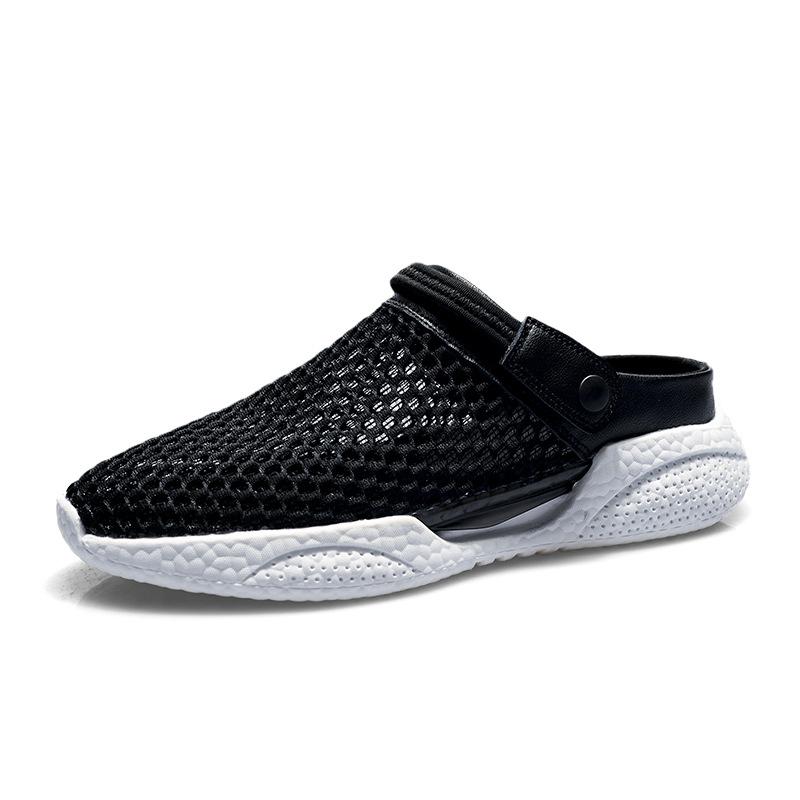 Sandals Men's Summer New Single-mesh Breathable and Lightweight Outer Wear Half-tray Sneakers Deodorant Hollowed-out Mesh Beach Shoes
