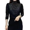 Cross2026 Elegant Slimming Semi-High Collar Long Sleeve Top with Hot Drill Detailing for Fall/Winter