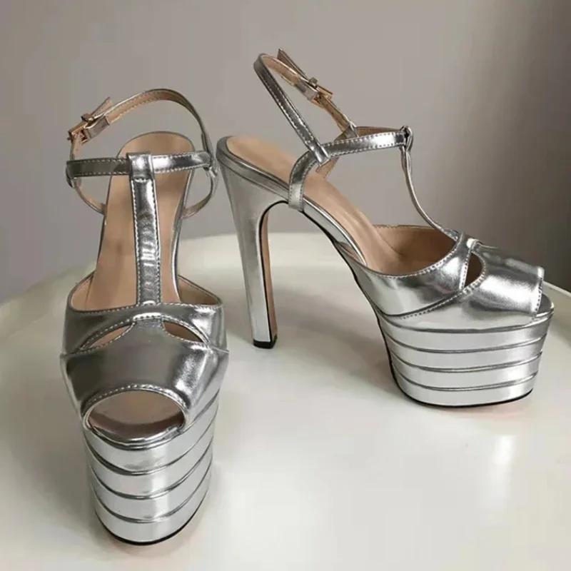 Fashion Brand Sexy Rivet 16cm High Heel Sandals Platform Party Wedding Ball T-stage Women Shoes High Quality Large 43summer Female Shoes