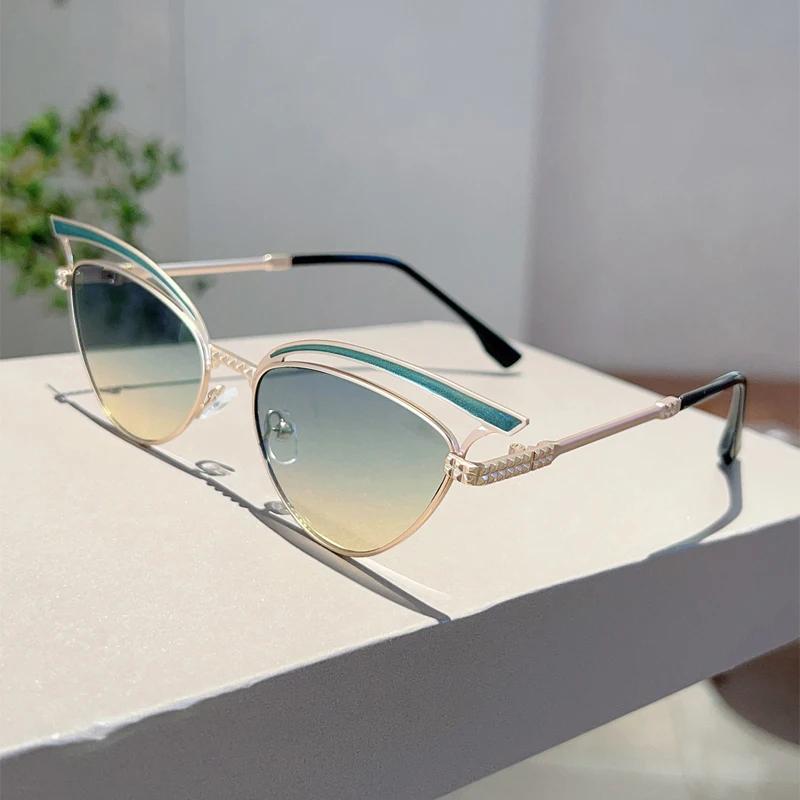 

Солнцезащитные очки «кошачий глаз» с полыми дужками, женские, модные, с градиентными декоративными линзами, новый трендовый дизайн, повседневные уличные солнцезащитные очки as picture shows