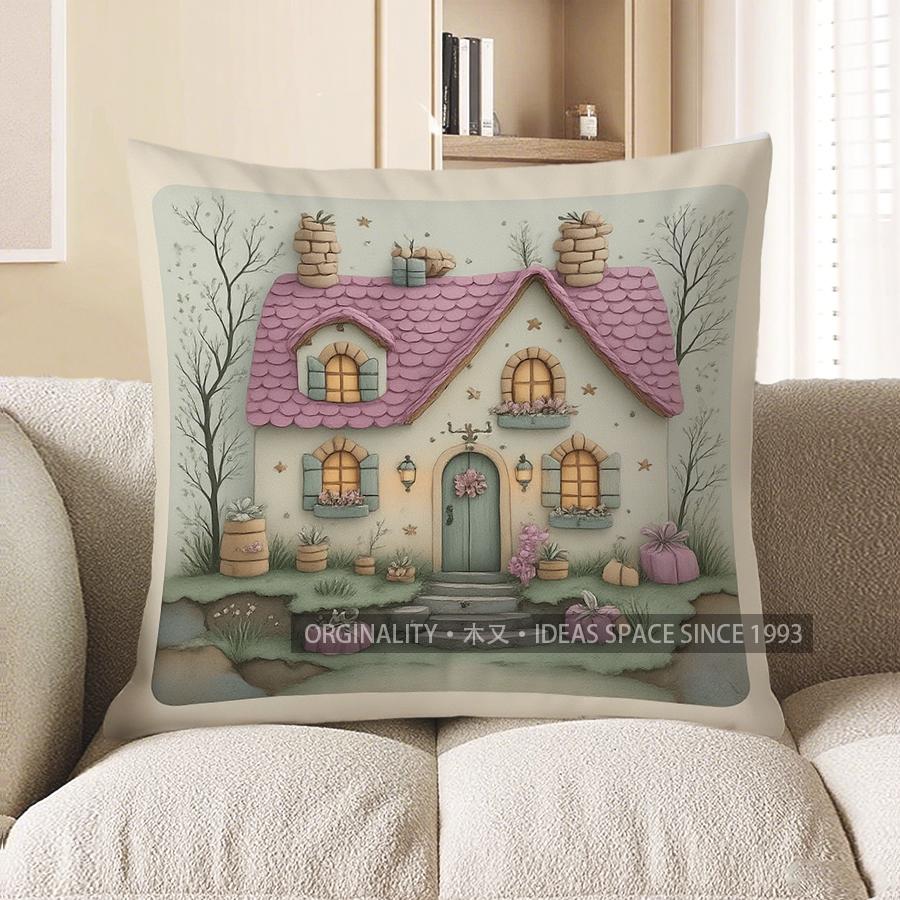 Home Decor Enchanted Cottage Pattern Pillow For Home Pattern Cushion Cover Suitable For Sofa Bedroom Car Pillow Cover