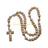 F26C Elegant Catholic Rosary Necklace with Solid Wood Beads and Wooden Crosses Prayer Neckchain for Baptisms Ceremonies Gift
