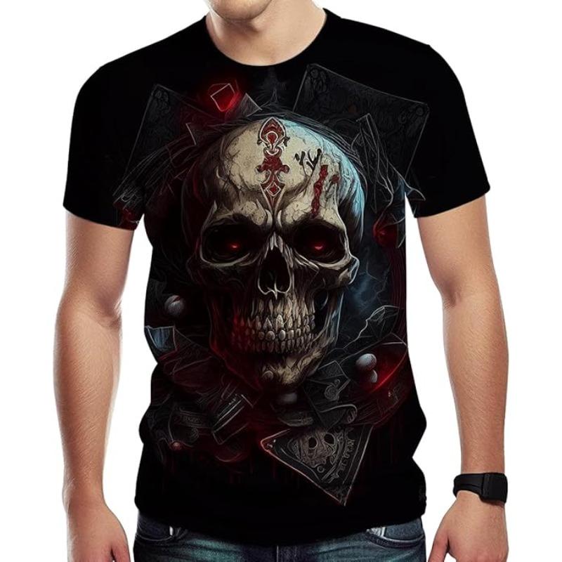 Men's Summer Short Sleeved 3D T-shirt Top Street Skull Pattern Men's Casual T-shirt  6XL