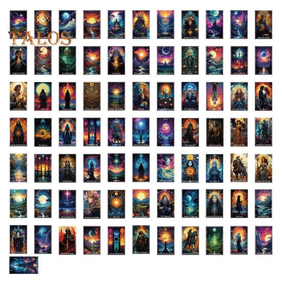 78Pcs Tarot Doodle Stickers PVC Waterproof Fade-Resistant DIY Laptop Luggage Decals Bright Color Tarot Card