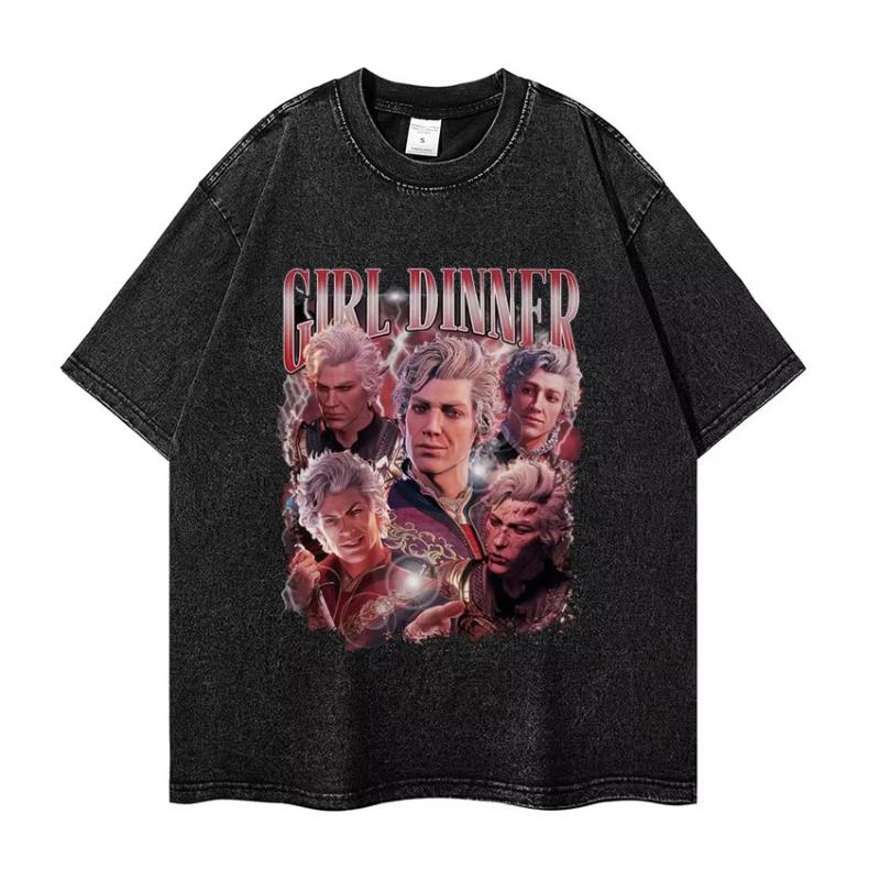 Astarion Girl Dinner Graphic T Shirt Baldurs Gate 3 Fan Gamer Washed T Shirts Women Men's Vintage Gothic Cool T-shirt
