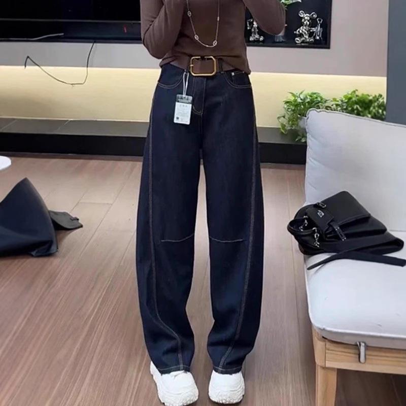 

2025 Autumn/Winter High Waist Slimming Scimitar Pants for Pear-Shaped Figures - Narrow & Wide-Leg Jeans 2XL темно-синий
