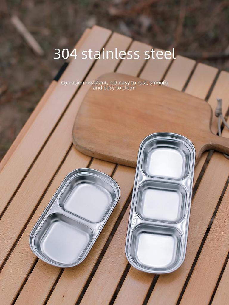304 Stainless Steel Outdoor Divided Sauce & Seasoning Dish - Dual & Triple Grid for Camping