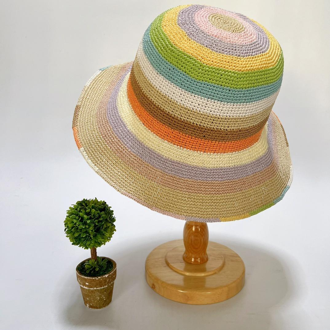 

Delle Handmade Crochet Basin Cap Fine Papyrus Sun Hat High Quality Holiday Beach Hat Foldable Hat M（56-58cm）