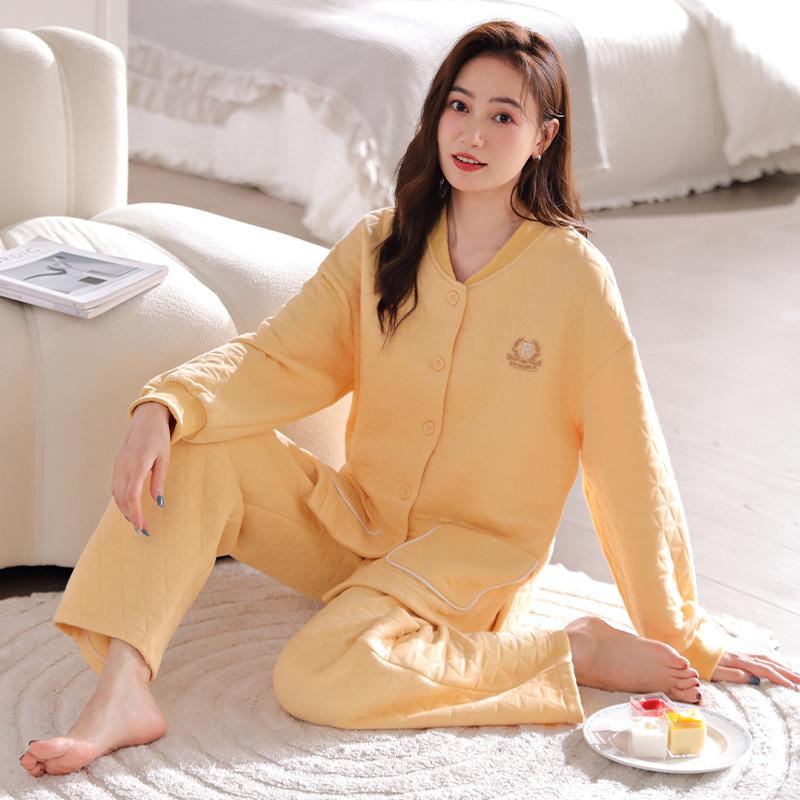 Pajamas Women'S Spring And Autumn Thickened Pure Cotton Long-Sleeved Winter Cotton Thin Padded Women'S Autumn And Winter Air Cotton Loungewear