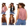 Damen Wildlederimitat Cowgirl Fransen Weste Funkelnde Strasssteine Quasten Ärmellos Offene Vorderseite Weste für Halloween Cosplay Mottoparty