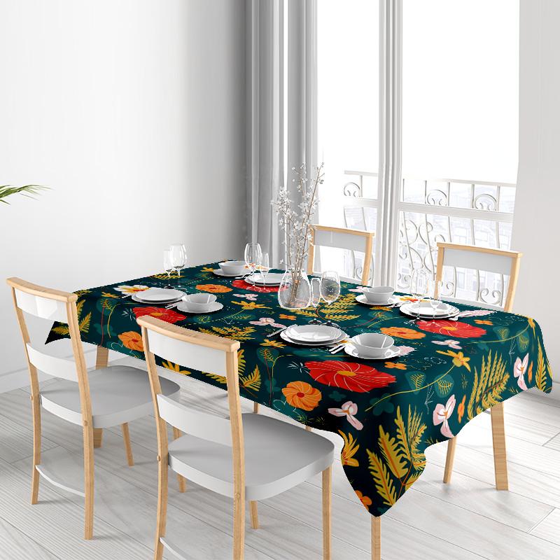 Vintage Floral Tablecloth with Green Dark Background Perfect for Dining Room Decor 2023 New Arrival in Home Textiles Large Size