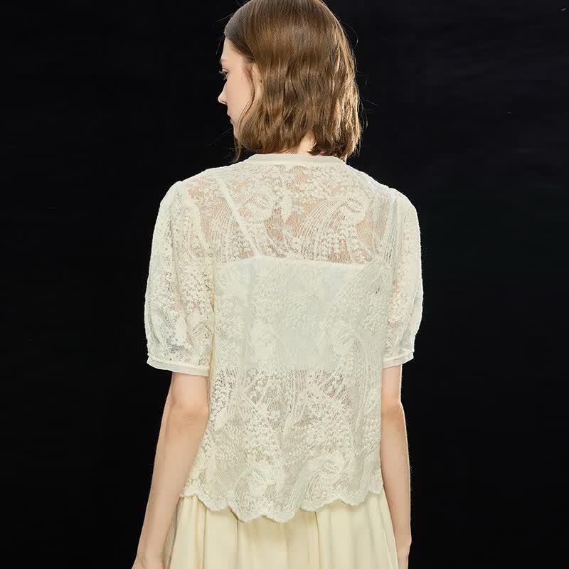 Women's French Style Lace Jacquard Blouse