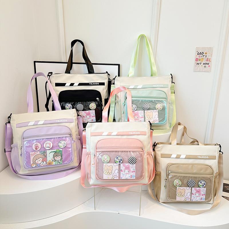 Student Messenger Bag Color Block Shoulder Bag Transparent Tote Bag