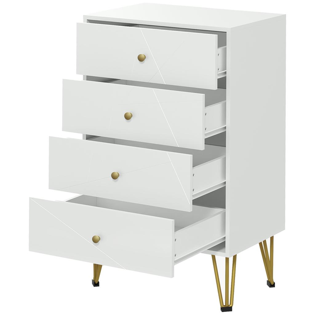 Tall Chest of Drawers, 4-Drawer Dresser for Bedroom, Modern Storage Cabinets with Hairpin Legs, White