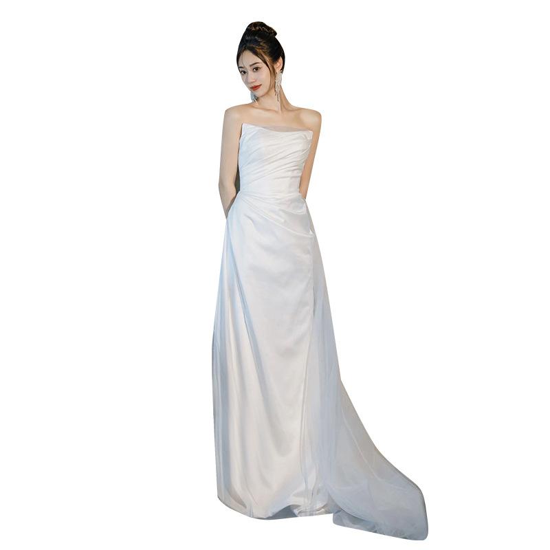 French Tube Top Light Wedding Dress Bride Satin Simple Temperament Mori Door Yarn Fishtail Welcome Dress Skirt