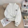 Women's American Retro Embroidered Half-Zip Stand Collar Sweater with Plus Velvet – Thick, Long Sleeve Pullover for Autumn and Winter.
