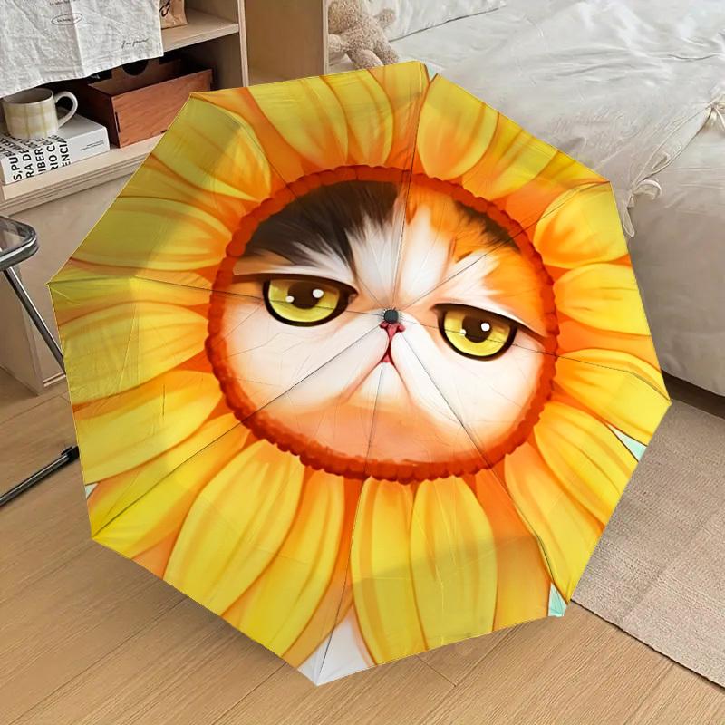 

1pc Sunflower Cat Mask Automatic Folding Umbrella, 8 Ribs Iron Frame, Suitable for Outdoor Travel and Daily Use yy251120218