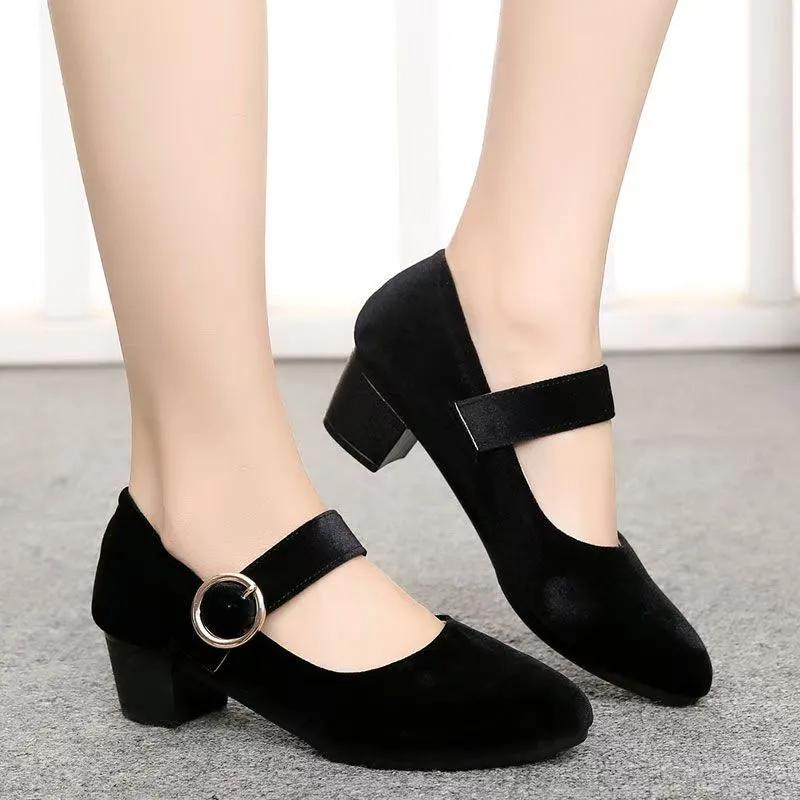 women fashion sweet ballet dance high heel shoes lady classic suede comfort spring summer shoes office work pump ab654